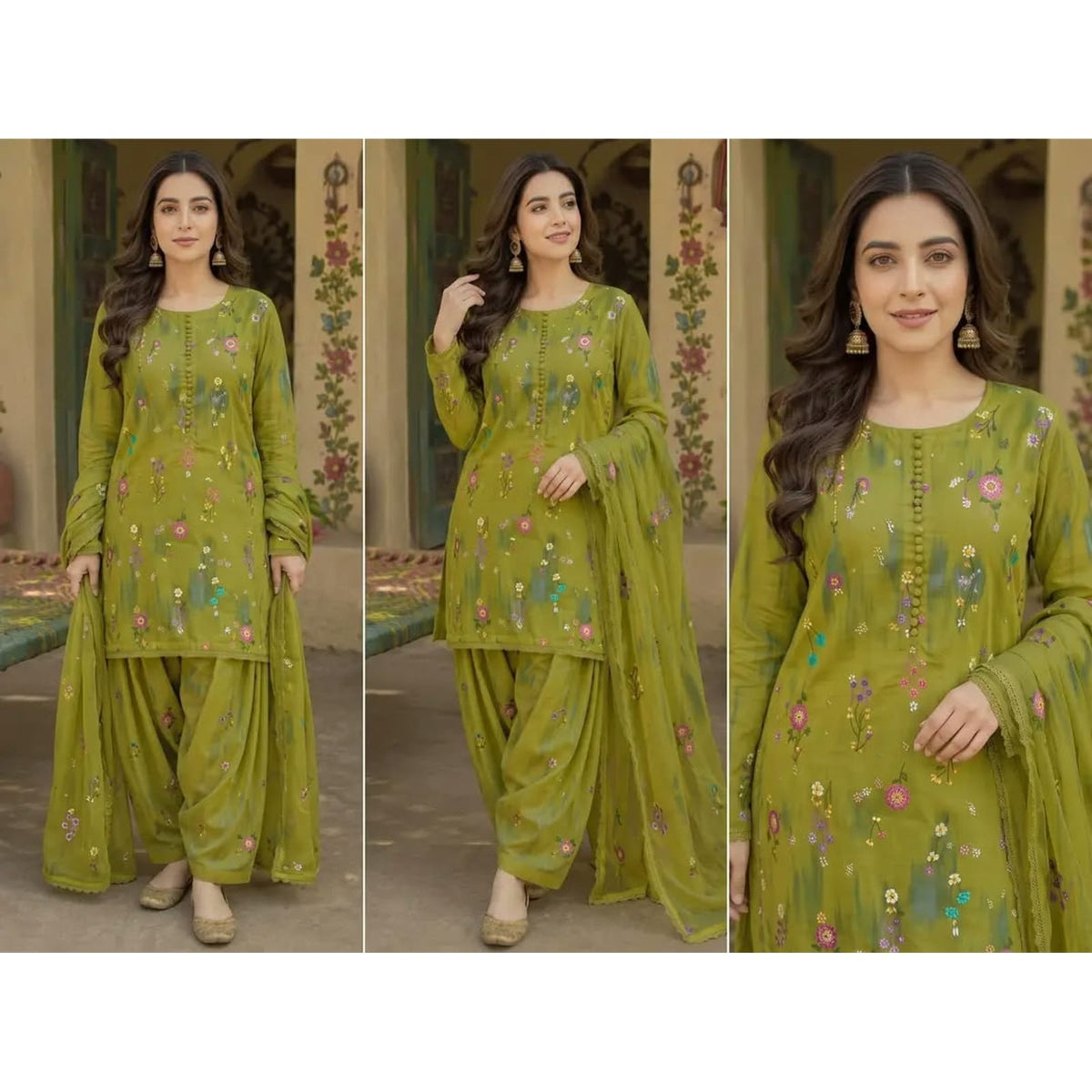 3 Pcs Women's Unstitched Embroidered Suit