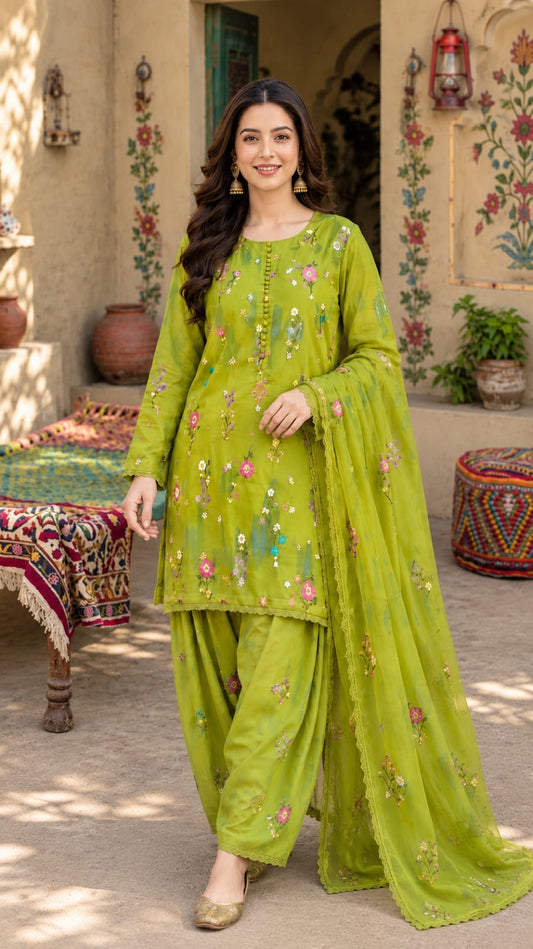3 Pcs Women's Unstitched Embroidered Suit