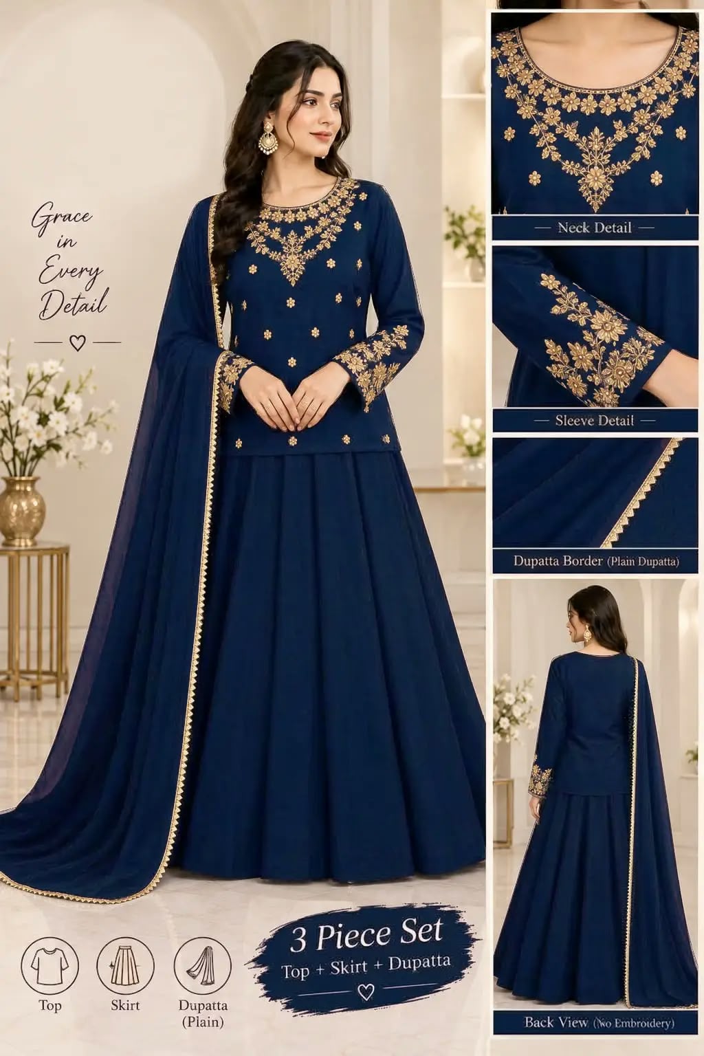 3 Pcs Women's Stitched Shamoz Silk Hand Work Suit