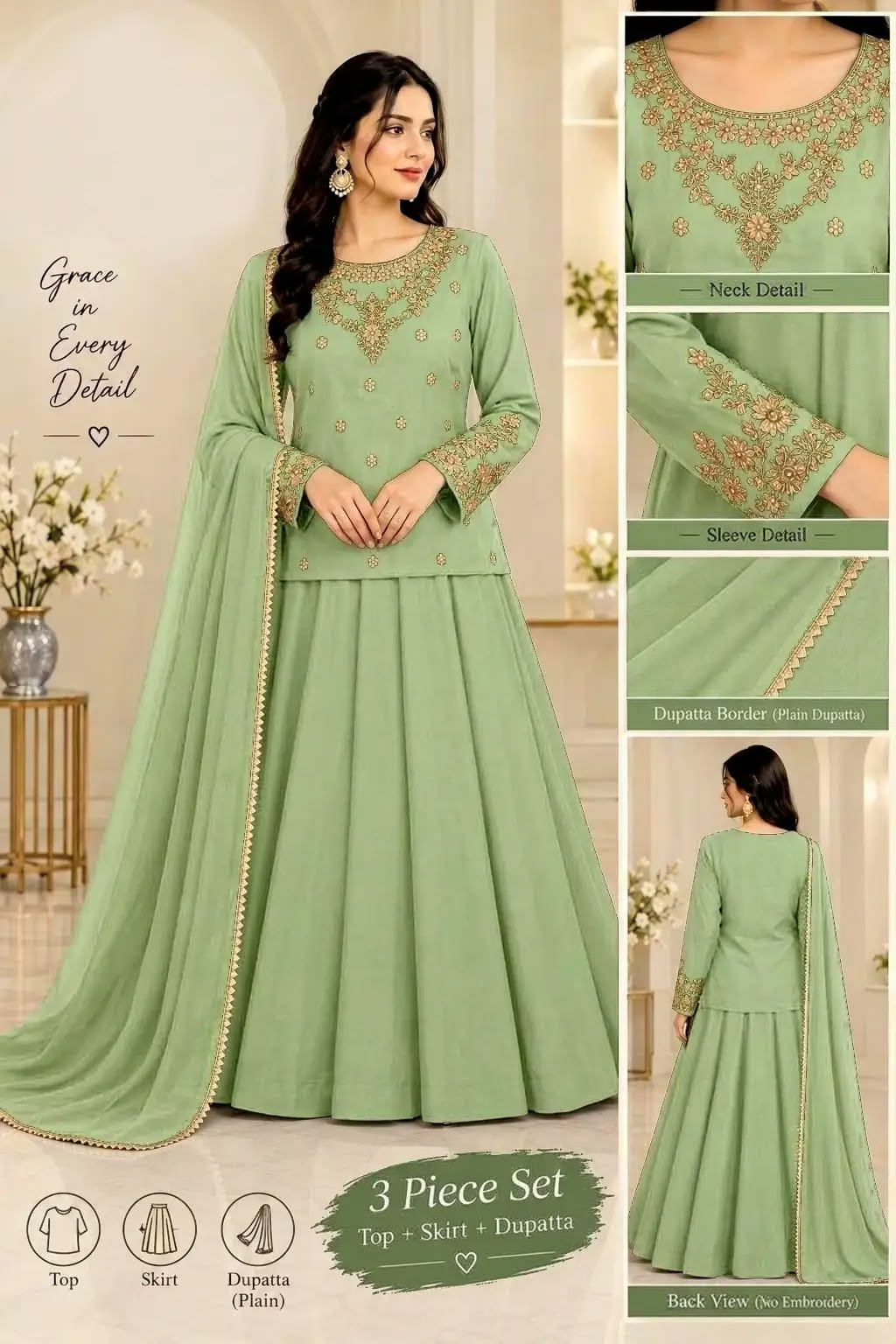 3 Pcs Women's Stitched Shamoz Silk Hand Work Suit